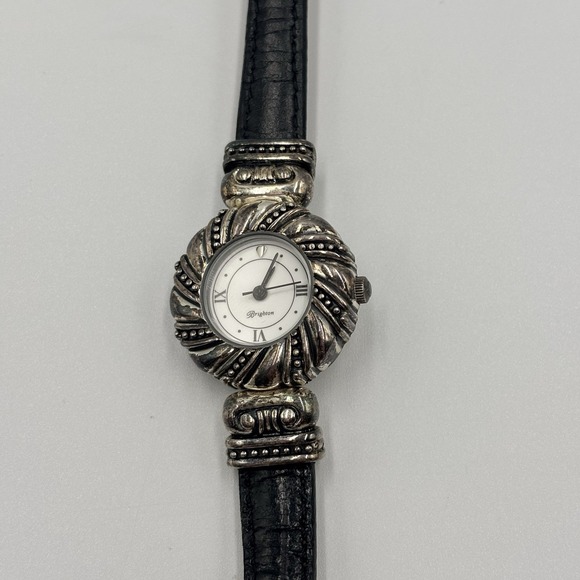 Brighton Accessories - Brighton Verona Silver Tone Swirl Case Leather Strap Watch Japan‎ Movement